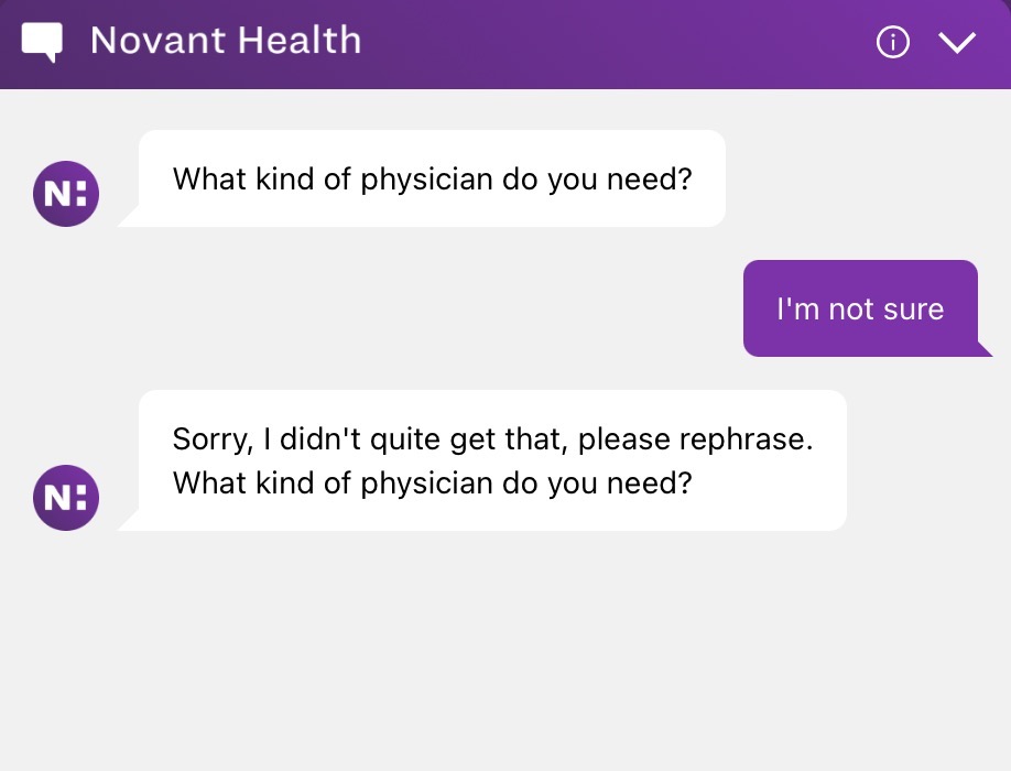 Ask Abby repeats its physician question after the user says they are unsure.
