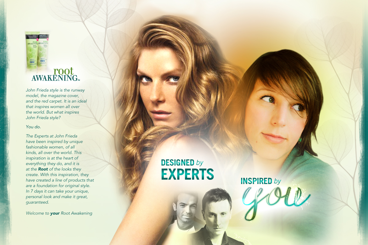 John Frieda Root Awakening creative combining customer and expert imagery.