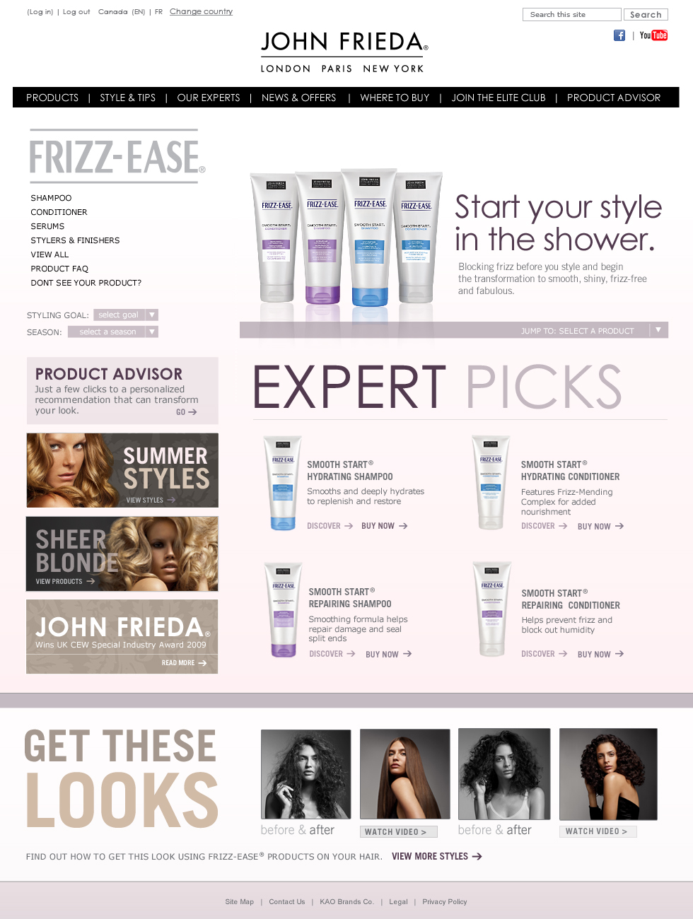 Light John Frieda Frizz-Ease product family design with expert picks and styling information