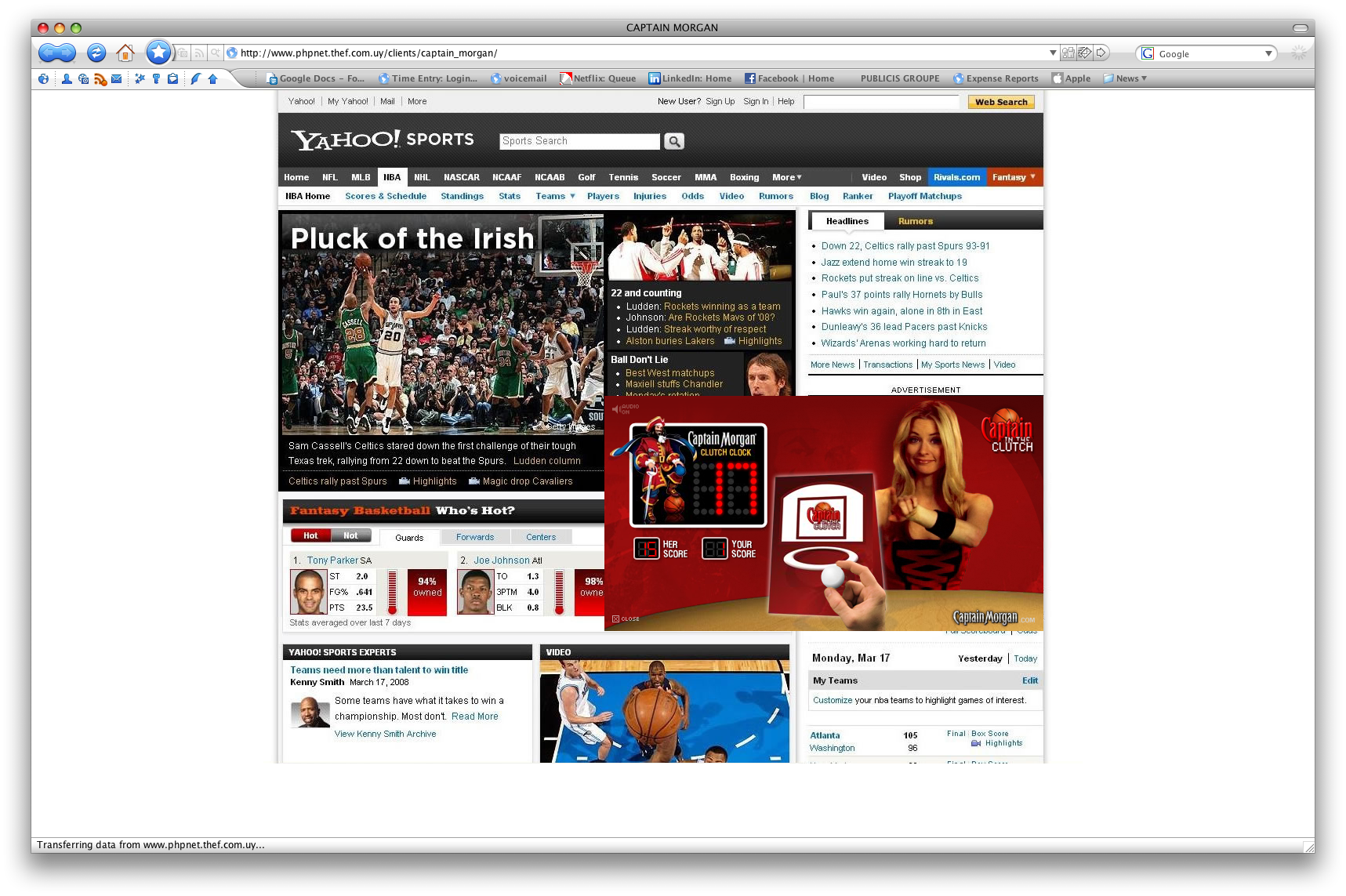 Yahoo Sports page with the expanded Captain’s Clutch rich-media experience, documentary capture 5 of 8.