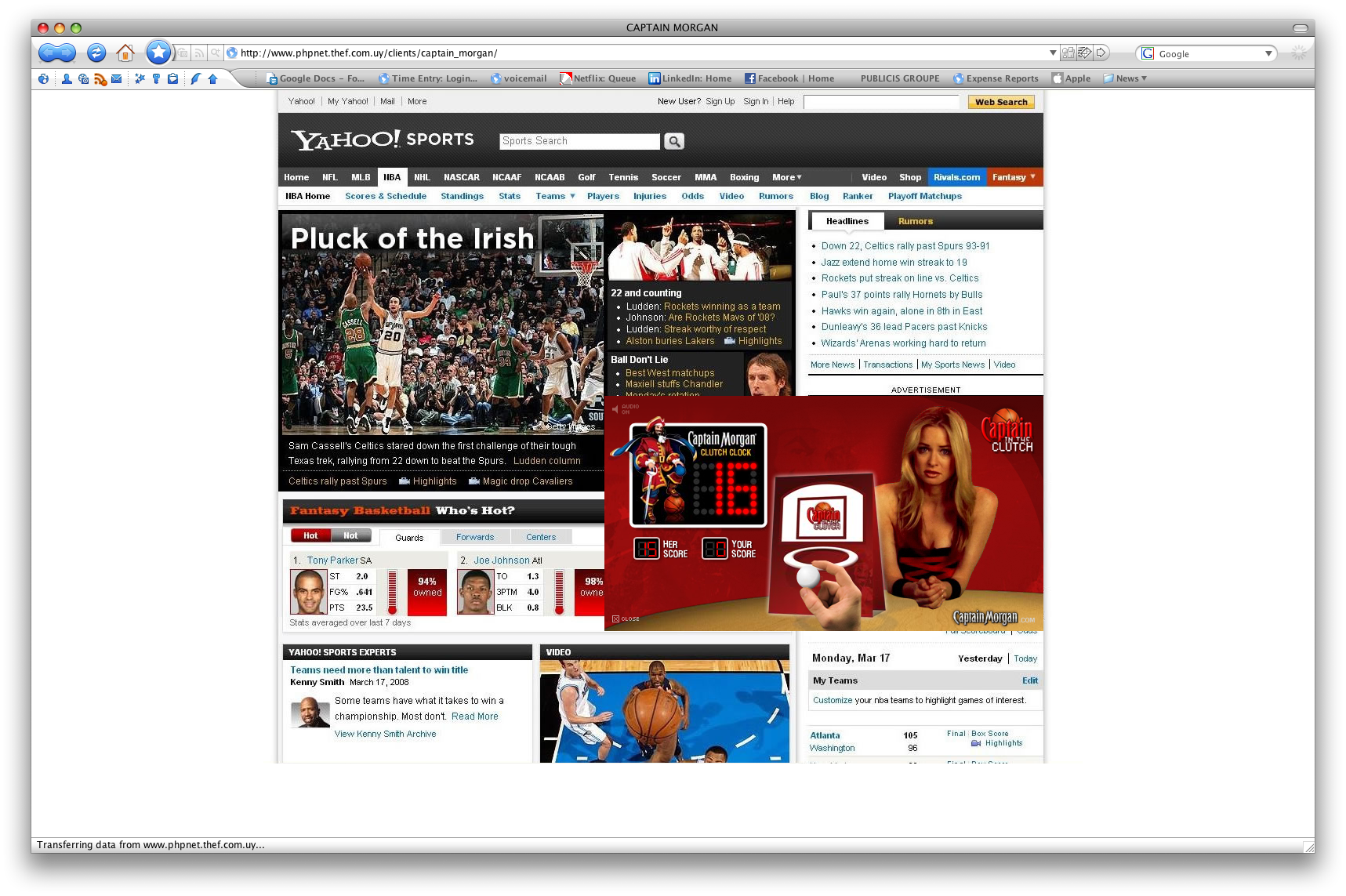 Yahoo Sports page with the expanded Captain’s Clutch rich-media experience, documentary capture 6 of 8.