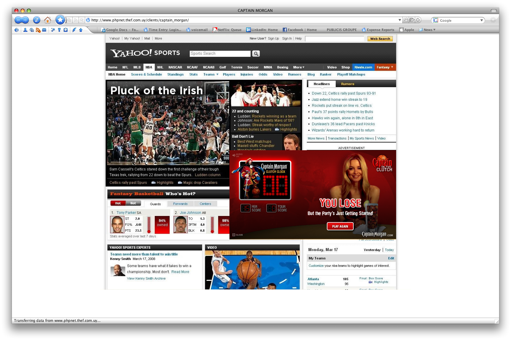 Yahoo Sports page with the expanded Captain’s Clutch rich-media experience, documentary capture 8 of 8.